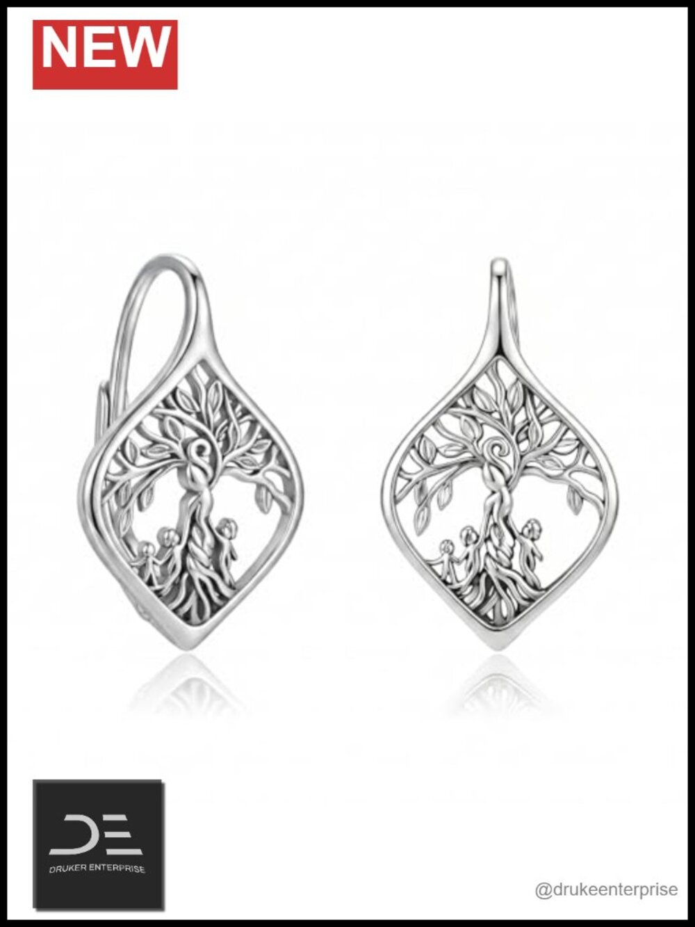 925 Sterling Silver Tree of Life Leverback Dangle Earrings for Women